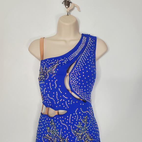 Fringe Latin Dance Dress Ballroom Performance Dancewear Royal Blue Tango Size XL - Picture 3 of 10